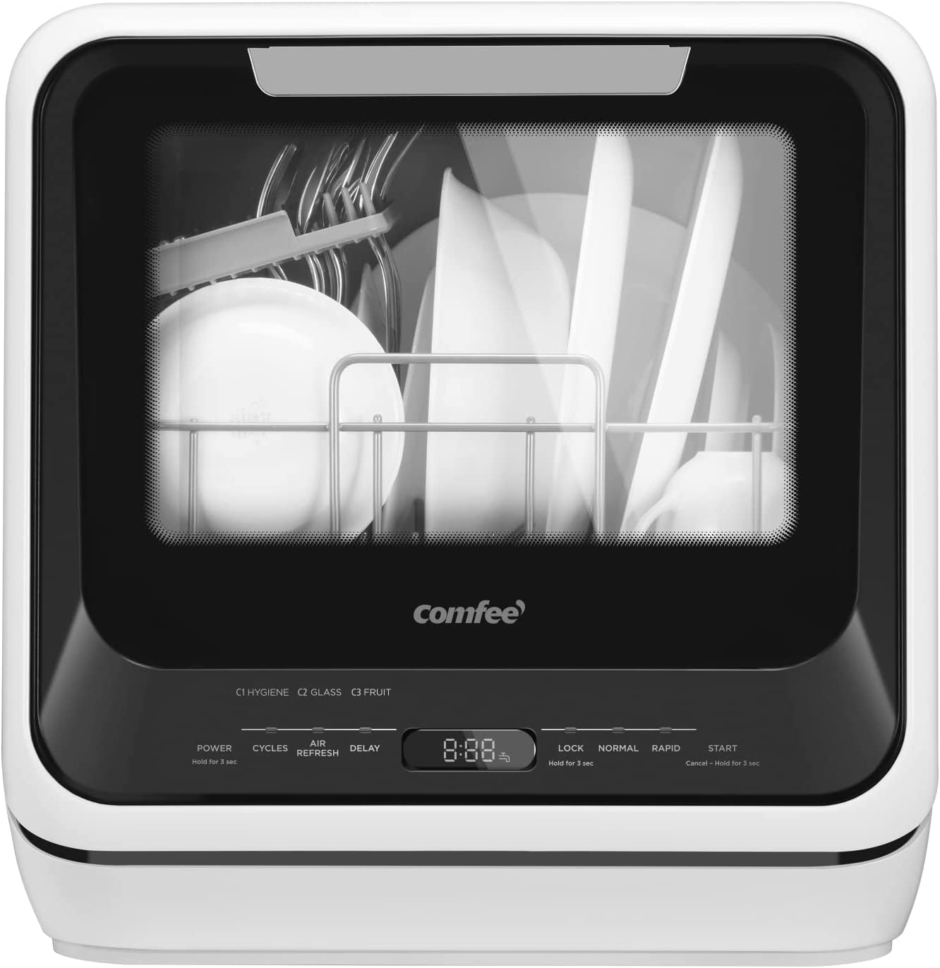 Portable Mini Dishwasher Countertop with 1.32Gal Built-In Water Tank for Apartments& Rvs, No Hookup Needed, 6 Programs, 360° Dual Spray, 162℉ High-Temp& Air-Dry Function