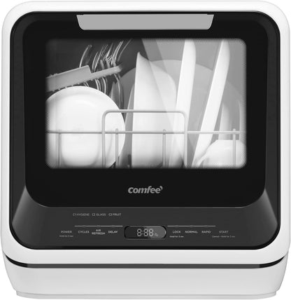 Portable Mini Dishwasher Countertop with 1.32Gal Built-In Water Tank for Apartments& Rvs, No Hookup Needed, 6 Programs, 360° Dual Spray, 162℉ High-Temp& Air-Dry Function