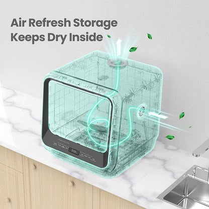 Portable Mini Dishwasher Countertop with 1.32Gal Built-In Water Tank for Apartments& Rvs, No Hookup Needed, 6 Programs, 360° Dual Spray, 162℉ High-Temp& Air-Dry Function