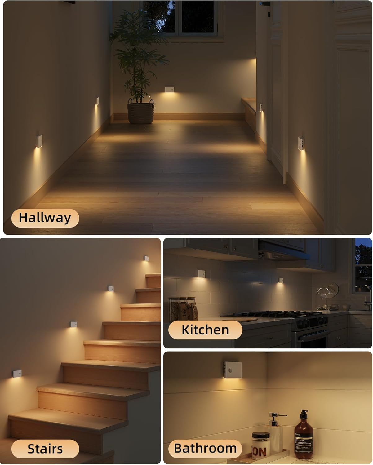6 Pack Motion Sensor Night Lights, Sync LED Stair Lights Indoor, 1500Mah Rechargeable, Magnetic & Dimmable, 3000K Soft White, Portable Nightlight for Hallway, Stairs, Bathroom, Bedroom