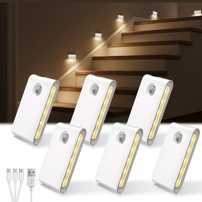 6 Pack Motion Sensor Night Lights, Sync LED Stair Lights Indoor, 1500Mah Rechargeable, Magnetic & Dimmable, 3000K Soft White, Portable Nightlight for Hallway, Stairs, Bathroom, Bedroom