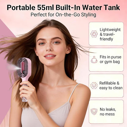 Hair Brush with Water Spray - 2-In-1 Detangling Brush with Built-In Mister Spray, 50Ml Portable Spray Hair Brush for Wet & Dry Frizz-Free Styling, Women Girls & Kids(2 Rose Pink)