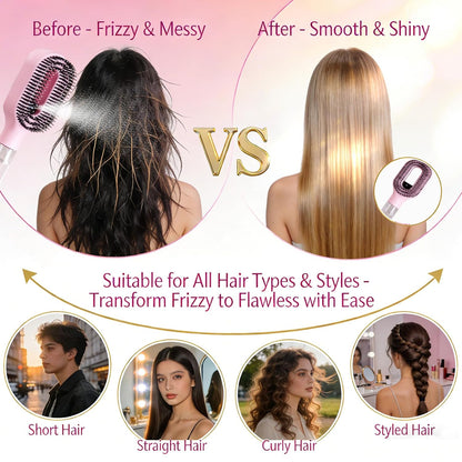 Hair Brush with Water Spray - 2-In-1 Detangling Brush with Built-In Mister Spray, 50Ml Portable Spray Hair Brush for Wet & Dry Frizz-Free Styling, Women Girls & Kids(2 Rose Pink)