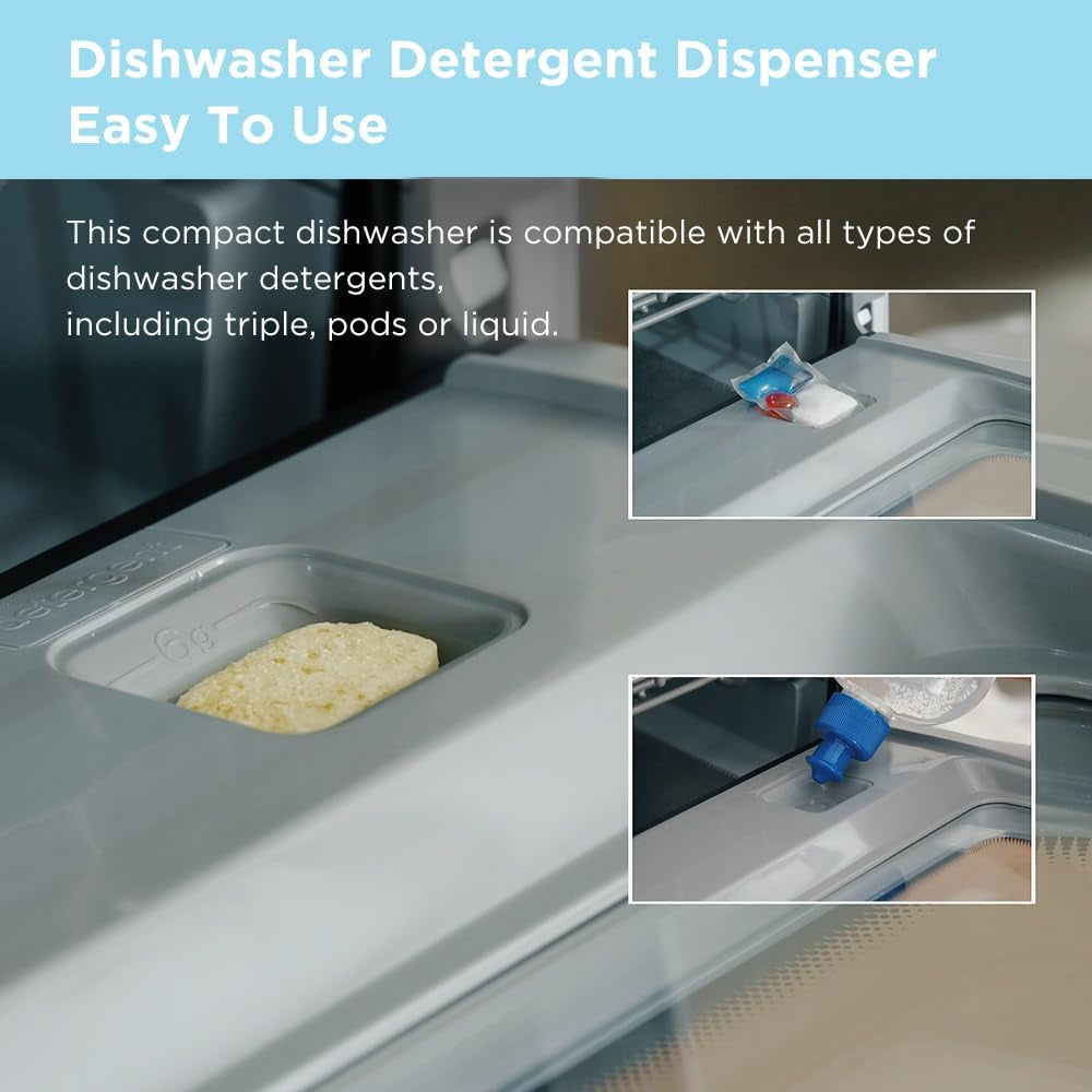 Portable Mini Dishwasher Countertop with 1.32Gal Built-In Water Tank for Apartments& Rvs, No Hookup Needed, 6 Programs, 360° Dual Spray, 162℉ High-Temp& Air-Dry Function