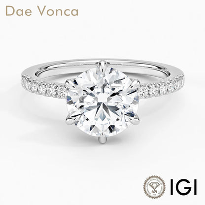 Classic Six-Prong Lab Diamond Ring PT950/14K/18K White Gold Side Stone Genuine Diamond Ring for Wedding
