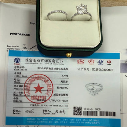 Classic Six-Prong Lab Diamond Ring PT950/14K/18K White Gold Side Stone Genuine Diamond Ring for Wedding