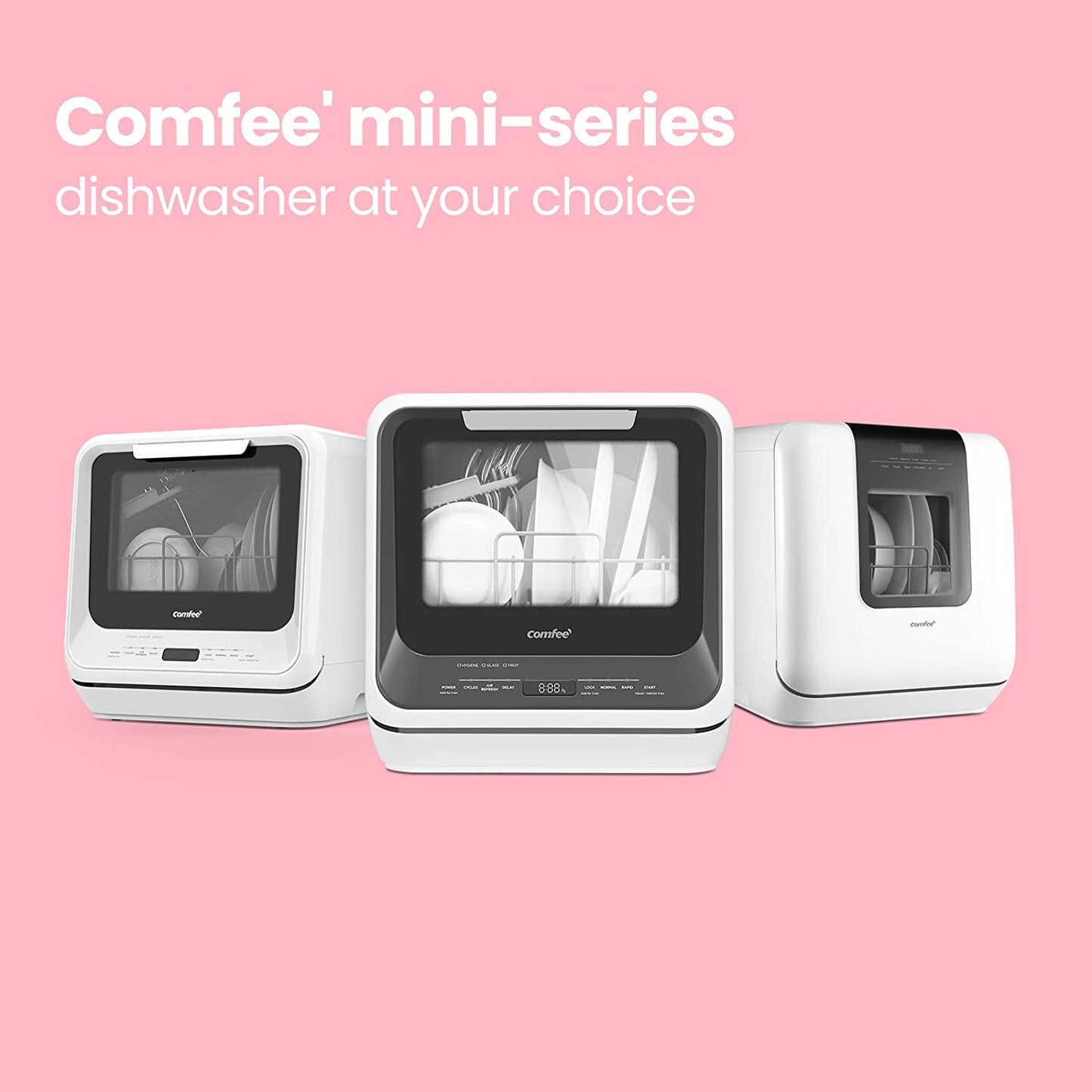 Portable Mini Dishwasher Countertop with 1.32Gal Built-In Water Tank for Apartments& Rvs, No Hookup Needed, 6 Programs, 360° Dual Spray, 162℉ High-Temp& Air-Dry Function
