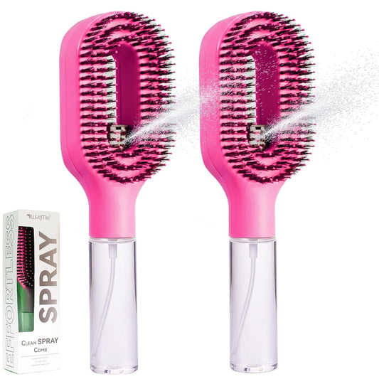 Hair Brush with Water Spray - 2-In-1 Detangling Brush with Built-In Mister Spray, 50Ml Portable Spray Hair Brush for Wet & Dry Frizz-Free Styling, Women Girls & Kids(2 Rose Pink)