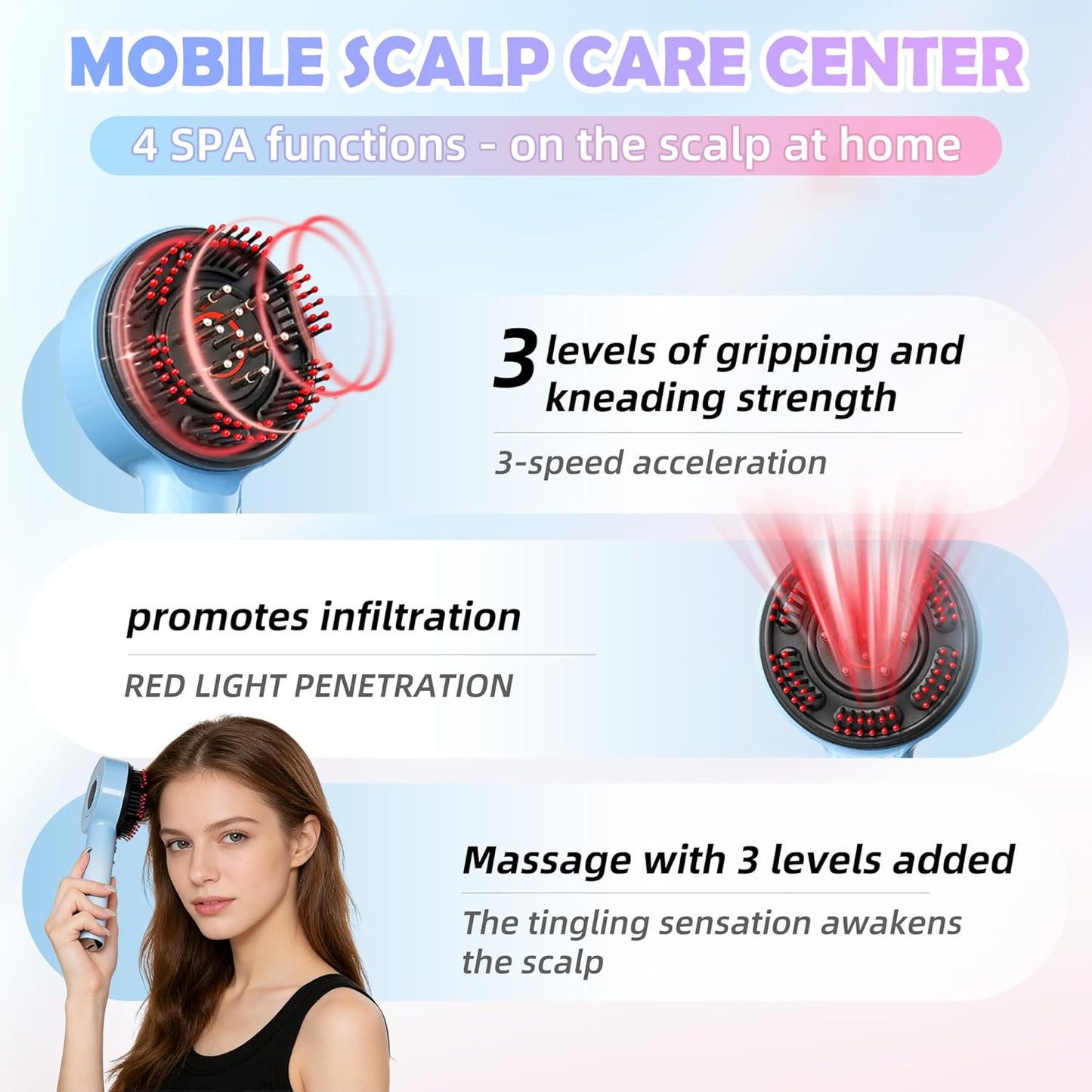 3-In-1 Hair Oil Applicator & Cordless Electric Head Massager,Electric Scalp Massager,Ipx7 Waterproof, Portable Scalp Brush for Home & Travel