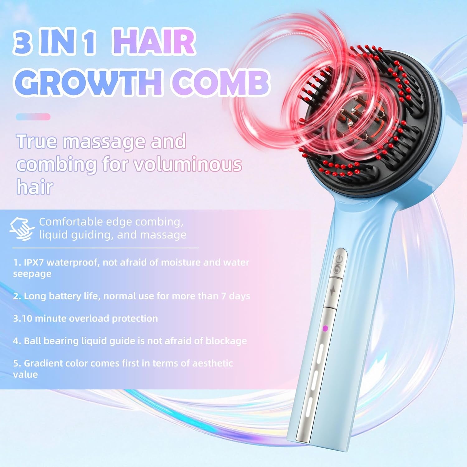 3-In-1 Hair Oil Applicator & Cordless Electric Head Massager,Electric Scalp Massager,Ipx7 Waterproof, Portable Scalp Brush for Home & Travel